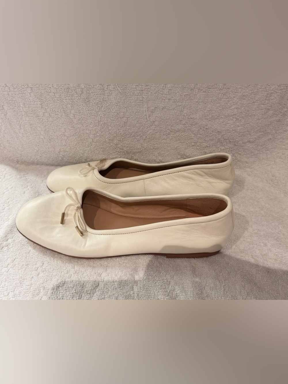 Nordstrom Cream Leather Ballet Flats with Bow Detail